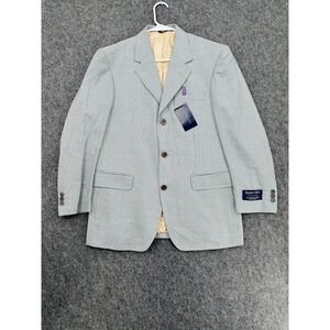 Adolfo Super 120's Blazer Jacket Silk Wool Italy Houndstooth Blue White 38S Luxu